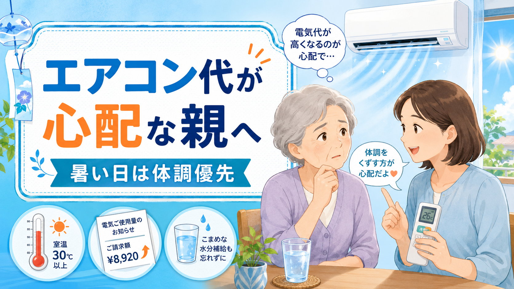 エアコン代が心配な親へ 暑い日は体調優先