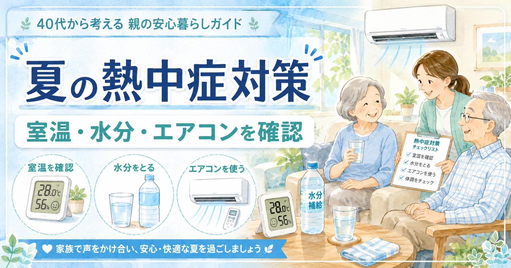 夏の熱中症対策 室温・水分・エアコンを確認
