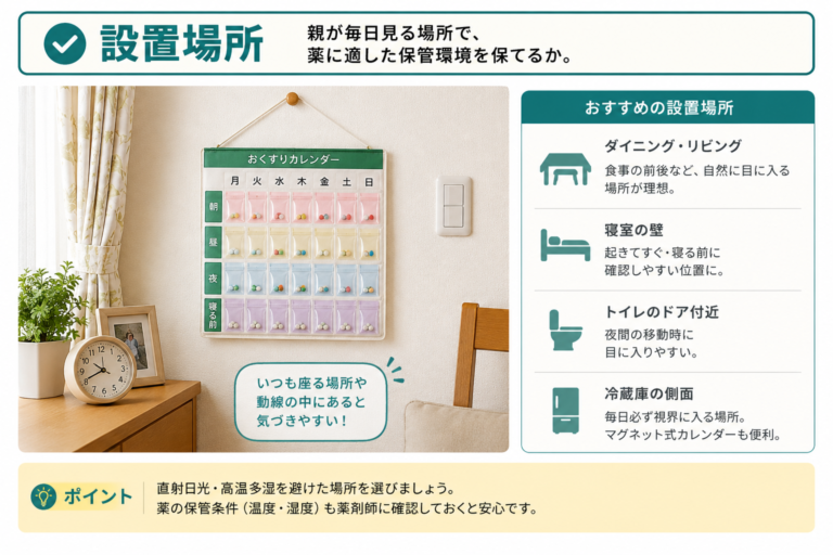 服薬カレンダーの設置場所の分かりやすい例